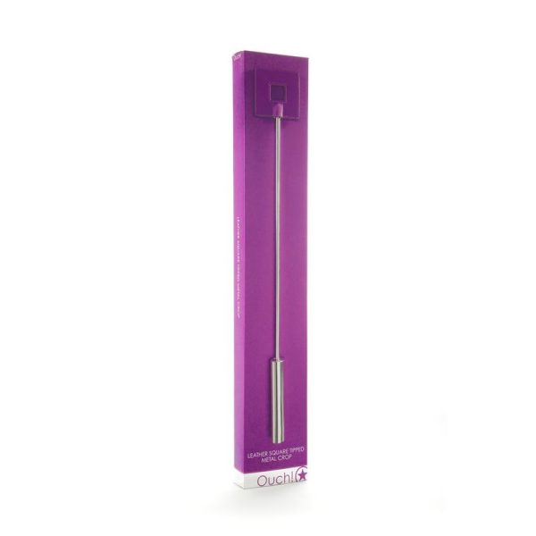 Shots Ouch! Whips and Paddles Leather Square Tipped Crop Purple - Image 2