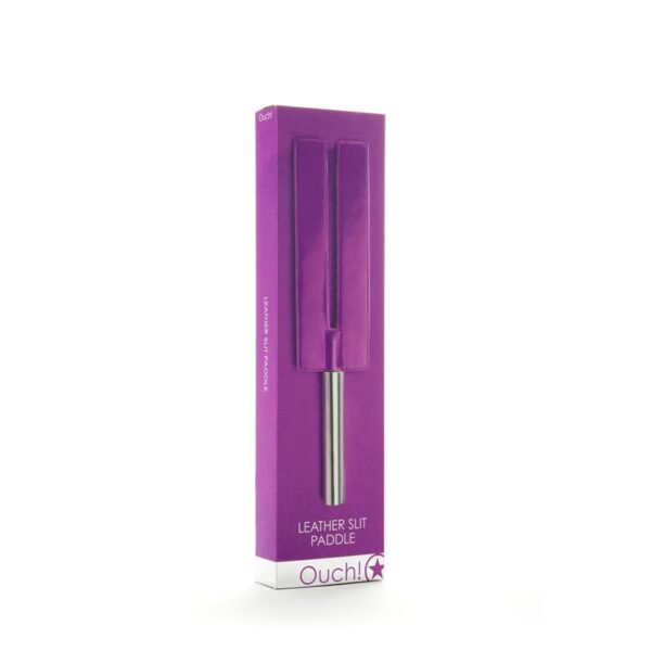 Shots Ouch! Whips and Paddles Leather Slit Paddle Purple - Image 2