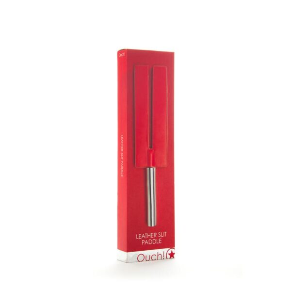 Shots Ouch! Whips and Paddles Leather Slit Paddle Red - Image 2