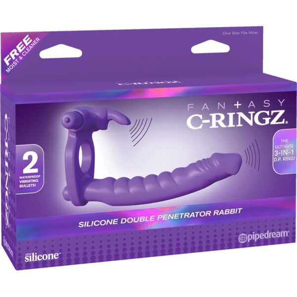 Fantasy C-Ringz Silicone Double Penetrator Rabbit Purple - Image 3