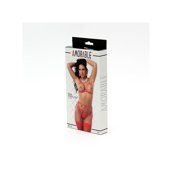 Rimba Amorable 5 Pieces Set with Open Bra Red One Size - Image 2