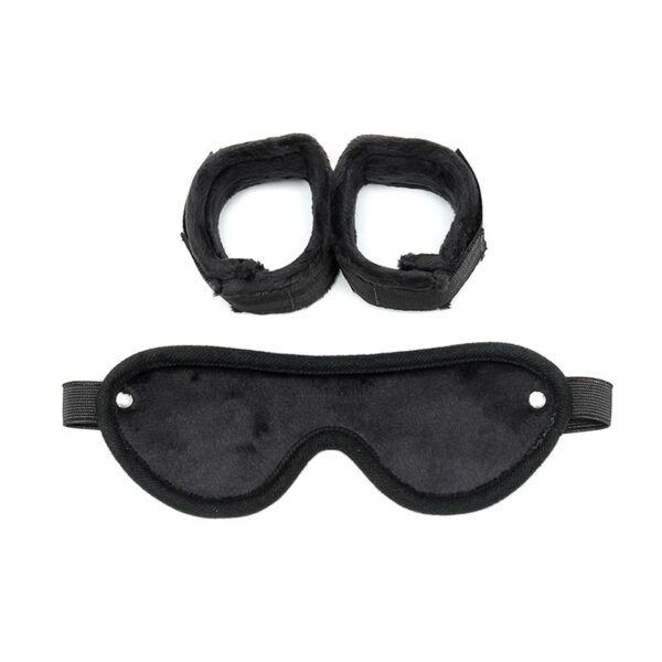 Rimba Bondage Play Hand Cuffs with Mask Adjustable Black - Image 2