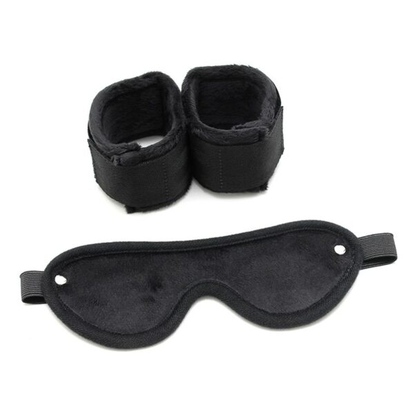 Rimba Bondage Play Hand Cuffs with Mask Adjustable Black - Image 5