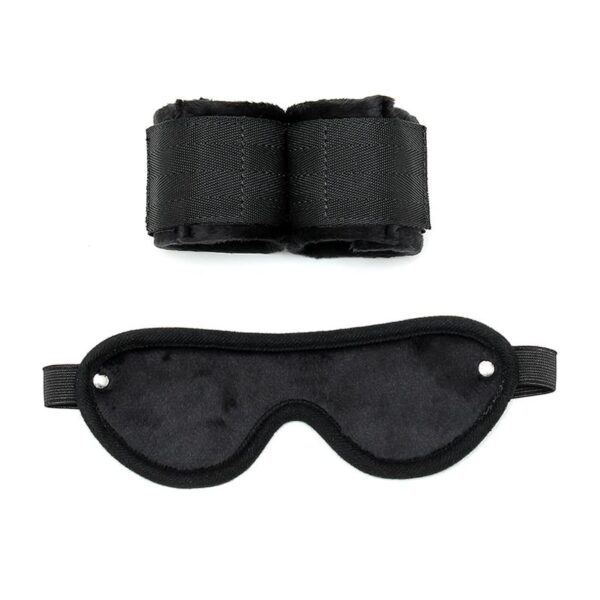 Rimba Bondage Play Hand Cuffs with Mask Adjustable Black - Image 6