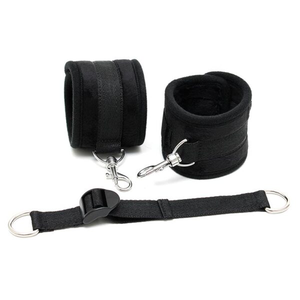Rimba Bondage Play Ankle Cuffs with Adjustable Spreader Strap Adjustable Black - Image 3