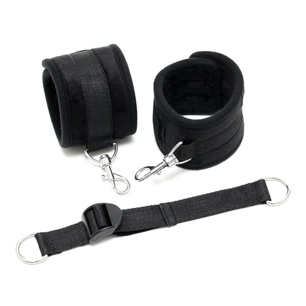 Rimba Bondage Play Ankle Cuffs with Adjustable Spreader Strap Adjustable Black - Image 4