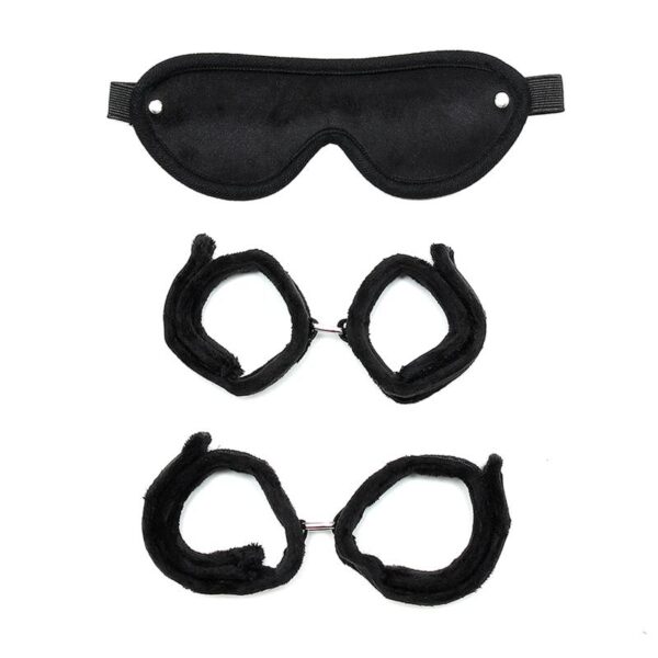 Rimba Bondage Play Handcuffs, Foot Cuffs and Mask Black - Image 2