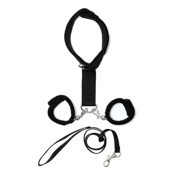 Handcuffs to Collar with Leash Adjustable Black - Image 2