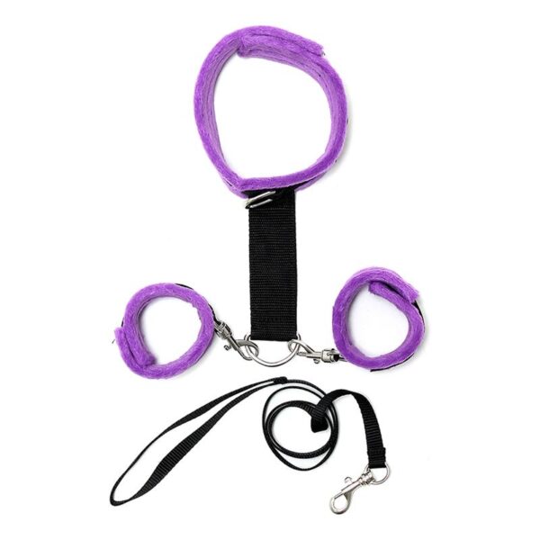Handcuffs to Collar with Leash Adjustable and Detachable Purple - Image 2