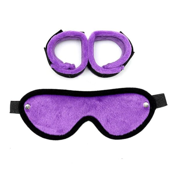 Rimba Bondage Play Handcuffs with Mask Adjustable Purple - Image 2