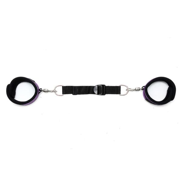 Rimba Bondage Play Ankle Cuffs with Adjustable Spreader Strap Adjustable Purple - Image 2