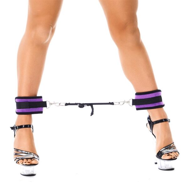 Rimba Bondage Play Ankle Cuffs with Adjustable Spreader Strap Adjustable Purple - Image 3