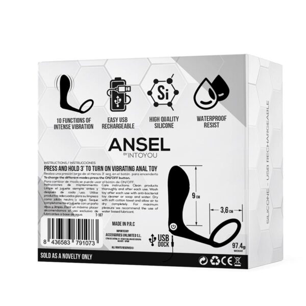 Ansel Anal Plug with Vibration and Cock Ring USB Silicone - Image 5