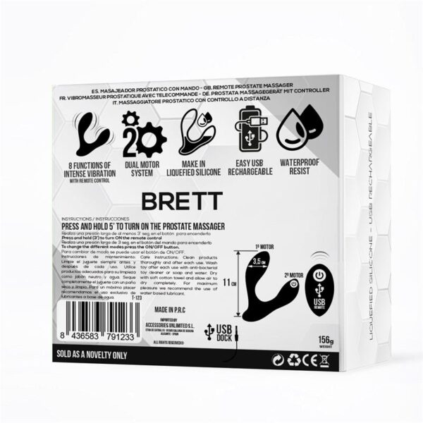 Brett Prostate Massager Remote Control USB Liquid Silicone - Image 3