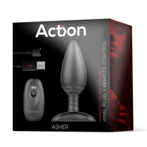 Asher Butt Plug with Remote Control Magnetic USB Black - Image 2