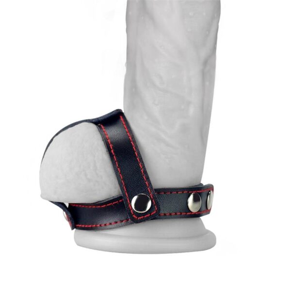 Leather Cock Ring with Ball Divider - Image 2