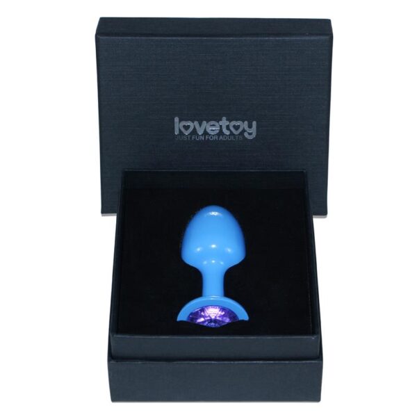 Metal Butt Plug Blue Rosebud with Blue Jewel - Image 3