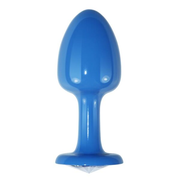 Metal Butt Plug Blue Rosebud with Clear Jewel - Image 2