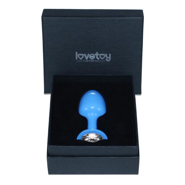 Metal Butt Plug Blue Rosebud with Clear Jewel - Image 3