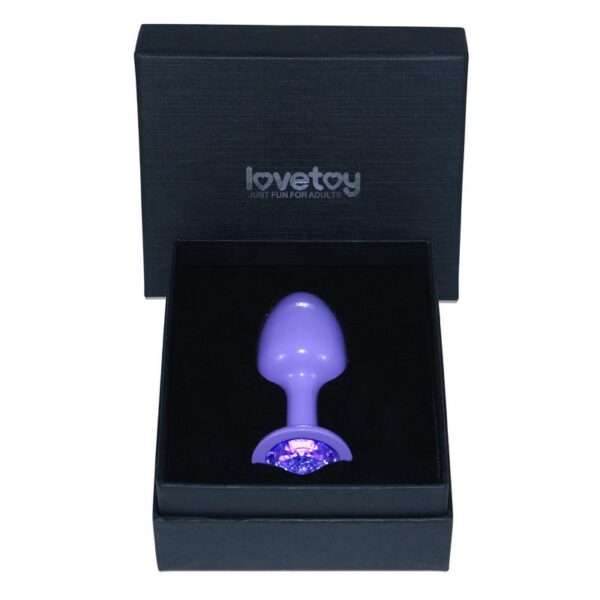 Metal Butt Plug Purple Rosebud with Blue Jewel - Image 3