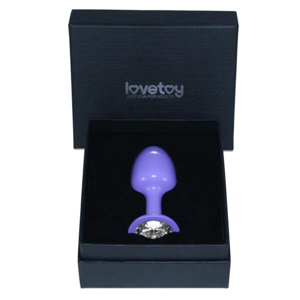 Metal Butt Plug Purple Rosebud with Clear Jewel - Image 3