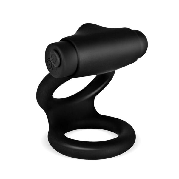Denver Double Cockring with Vibrating Bullet USB Silicone Black - Image 4