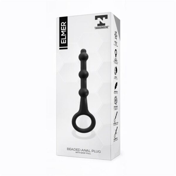 Elmer Beaded Butt Plug with Easy Pull Ring Silicone Black - Image 2