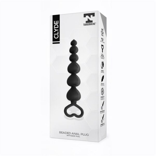 Clyde Beaded Butt Plug with Easy Pull Ring Silicone Black - Image 2