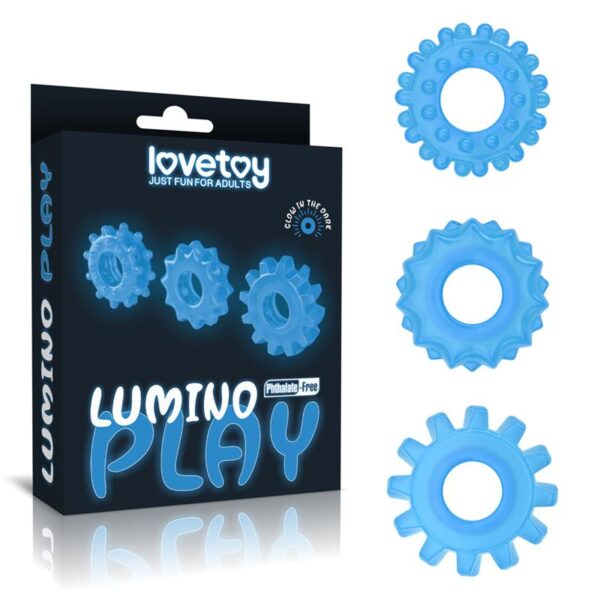 Lumino Play Set 3 Penis Ring Blue Light - Image 7