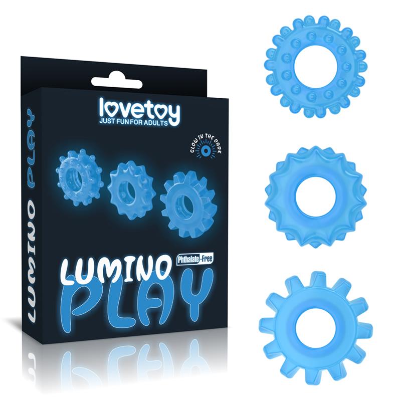Lumino Play Set 3 Penis Ring Blue Light - Image 7