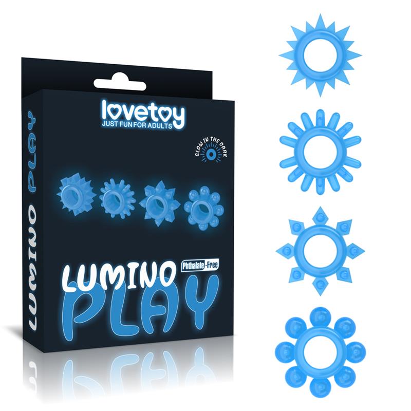 Lumino Play Set 4 Penis Ring Blue Light - Image 8