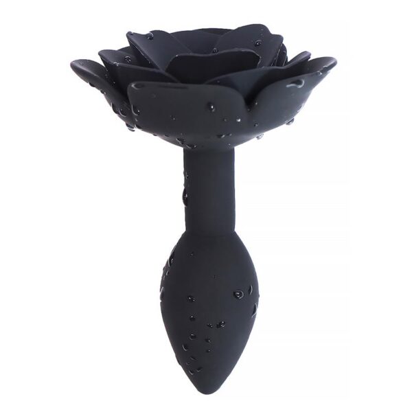 Rose Silicone Butt Plug Black - Image 4