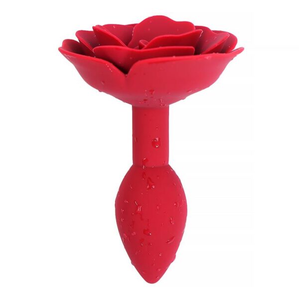 Rose Silicone Butt Plug Red - Image 4