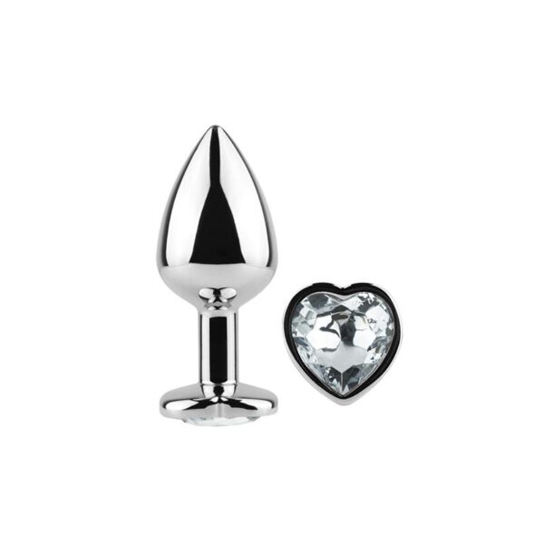 Clear Crystal Heart Metal Butt Plug Size S - Image 2