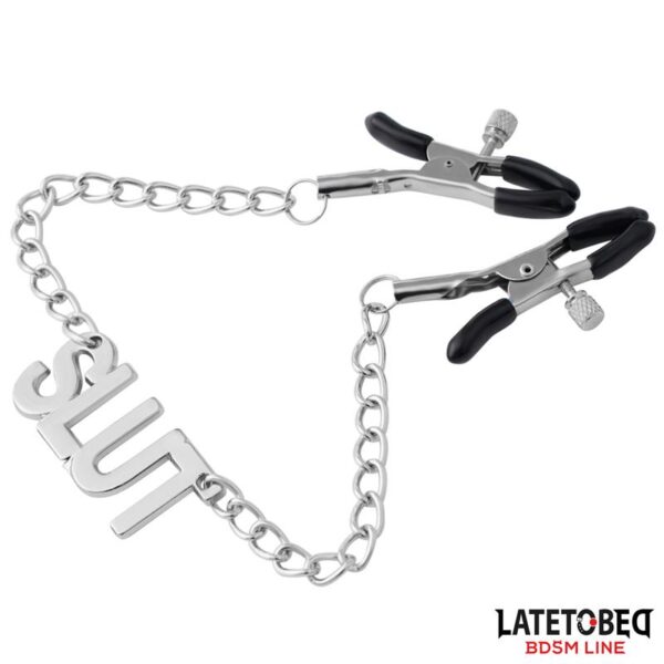 Nipple clamps with Chain - Slut - Image 3