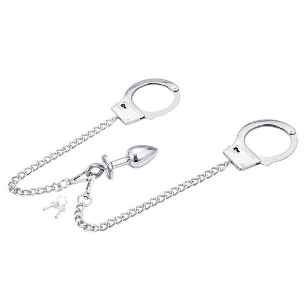 Metal Hand Cuffs with Anal Plug - Image 2