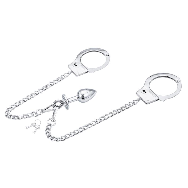 Metal Hand Cuffs with Anal Plug - Image 2