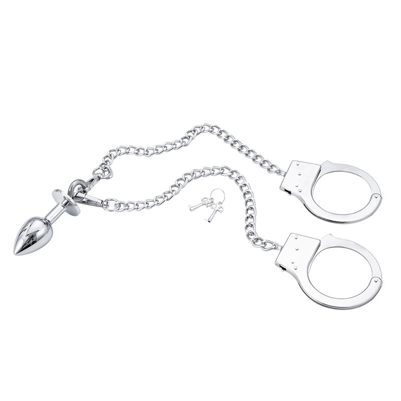 Metal Hand Cuffs with Anal Plug - Image 3