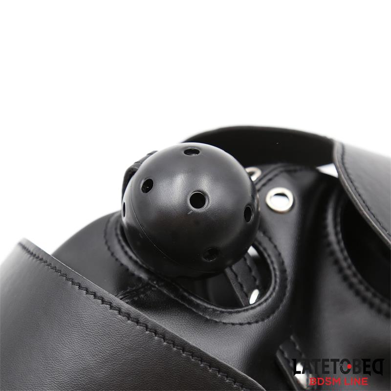 Slave Hood with Eye mask Breathable Gag Ball and Mouth Adjustable - Image 4