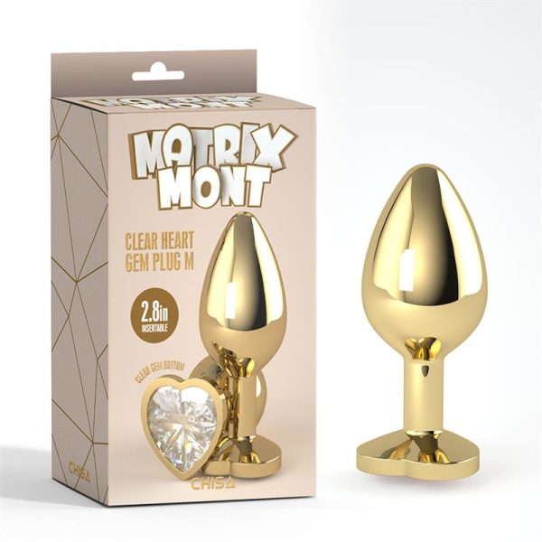Clear Heart Golden Anal Plug with Jewel Size M - Image 5