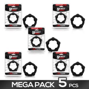 Pack of 5 Black Bead Silicone Cock Ring 3.5 cm