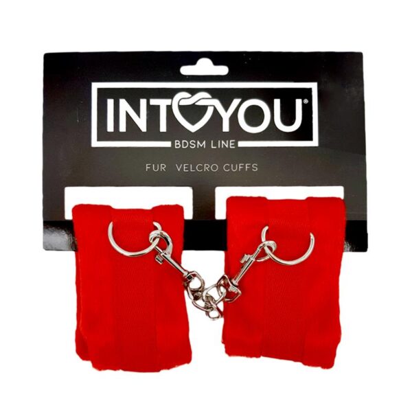 Handcuffs with Velcro with Long Fur Red - Image 6