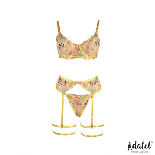 Zoey Bra, Thong, Garter Belt, and Yellow Floral Garters Set - Image 3