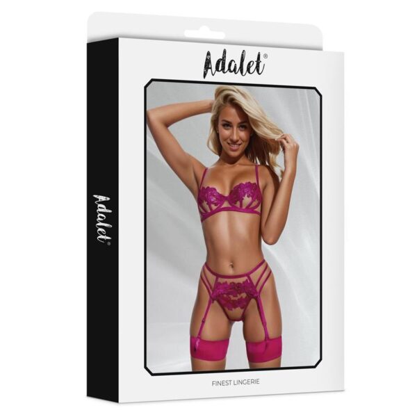 Nora bra, thong, and garter belt Set with Flowers Fuchsia - Image 4