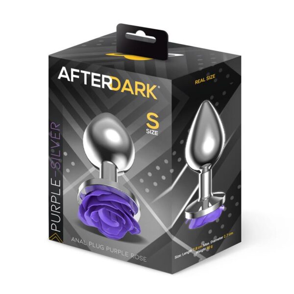 Metal Anal Plug with Purple Rose Base - Size S - Image 4