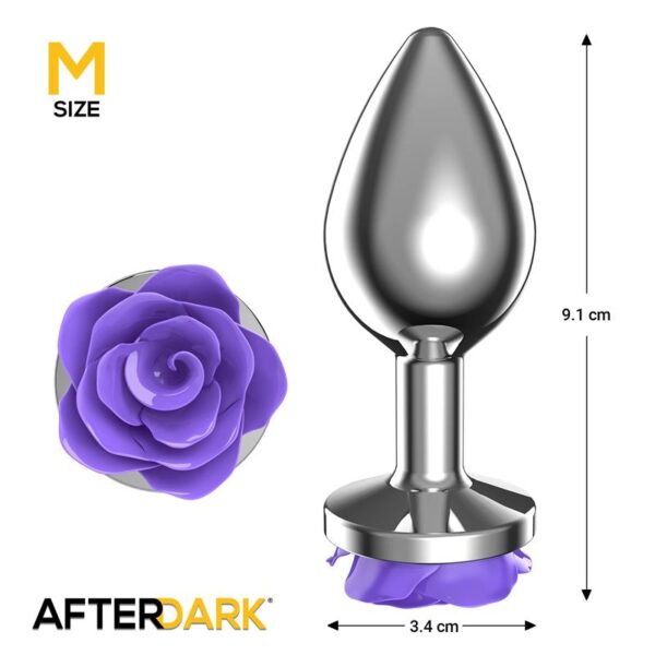 Metal Anal Plug with Purple Rose Base - Size M - Image 3
