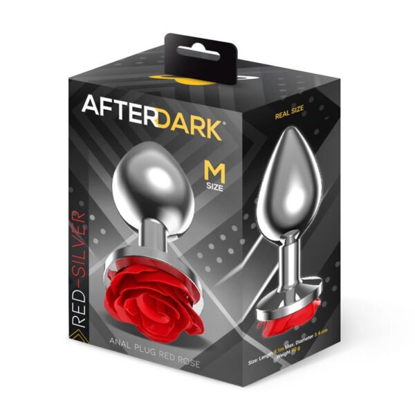 Metal Anal Plug with Red Rose Base - Size M - Image 4