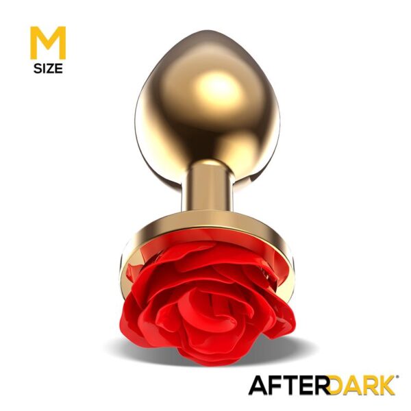 Golden Metal Anal Plug with Red Rose Base - Size M - Image 2