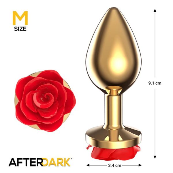 Golden Metal Anal Plug with Red Rose Base - Size M - Image 3