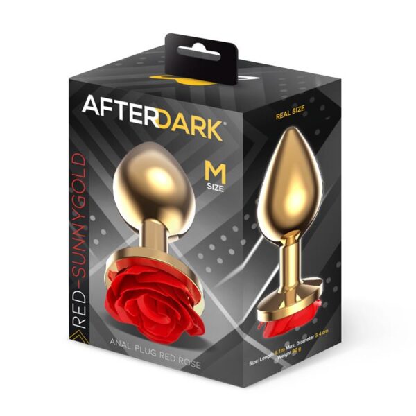 Golden Metal Anal Plug with Red Rose Base - Size M - Image 4